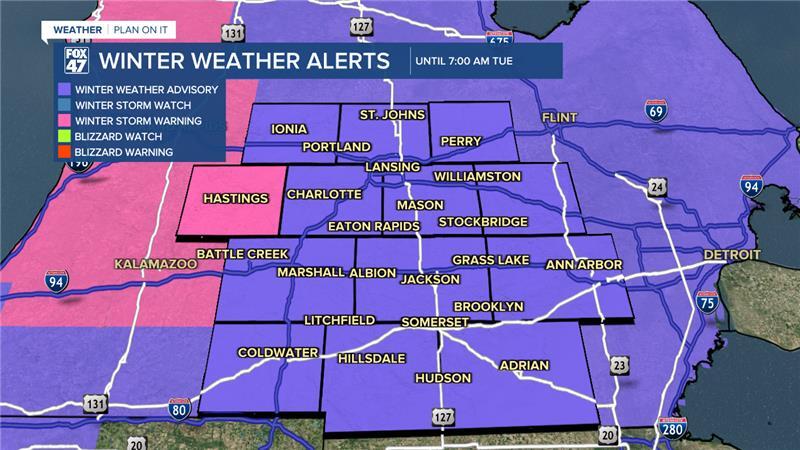 Winter Weather Advisory extended into Hillsdale Co. for the rest of Monday