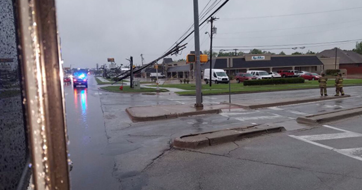 Strong storms knock down power poles in OKC