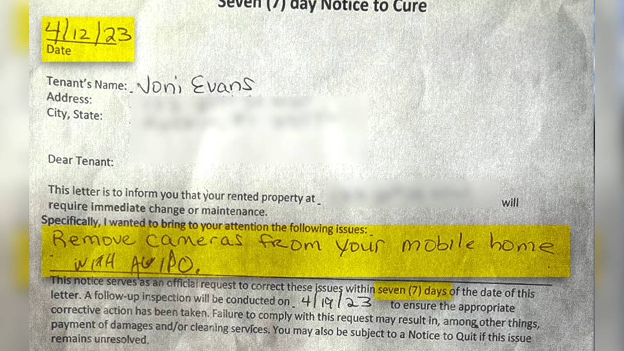 Residents were put on notice to remove cameras within seven days