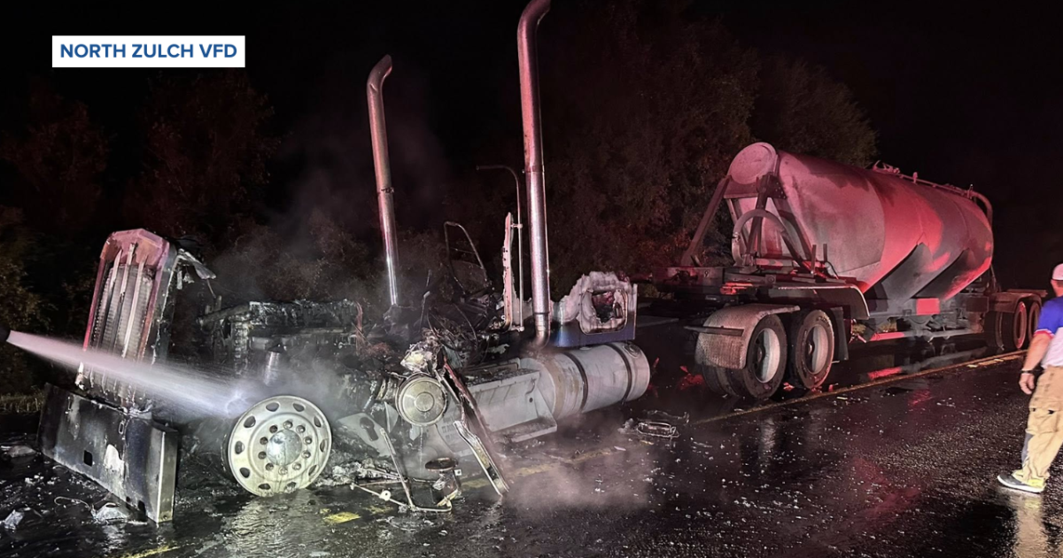 Tractor trailer catches fire near Grimes County line Wednesday evening