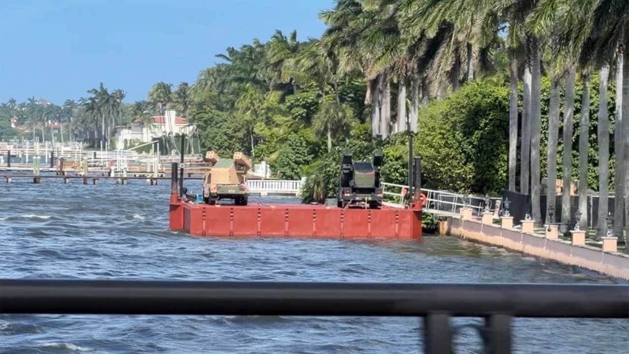 On Oct. 26, 2026, WPTV spotted two ground-based air defense assets aboard a barge that was floating in the Intracoastal Waterway outside Mar-a-Lago.