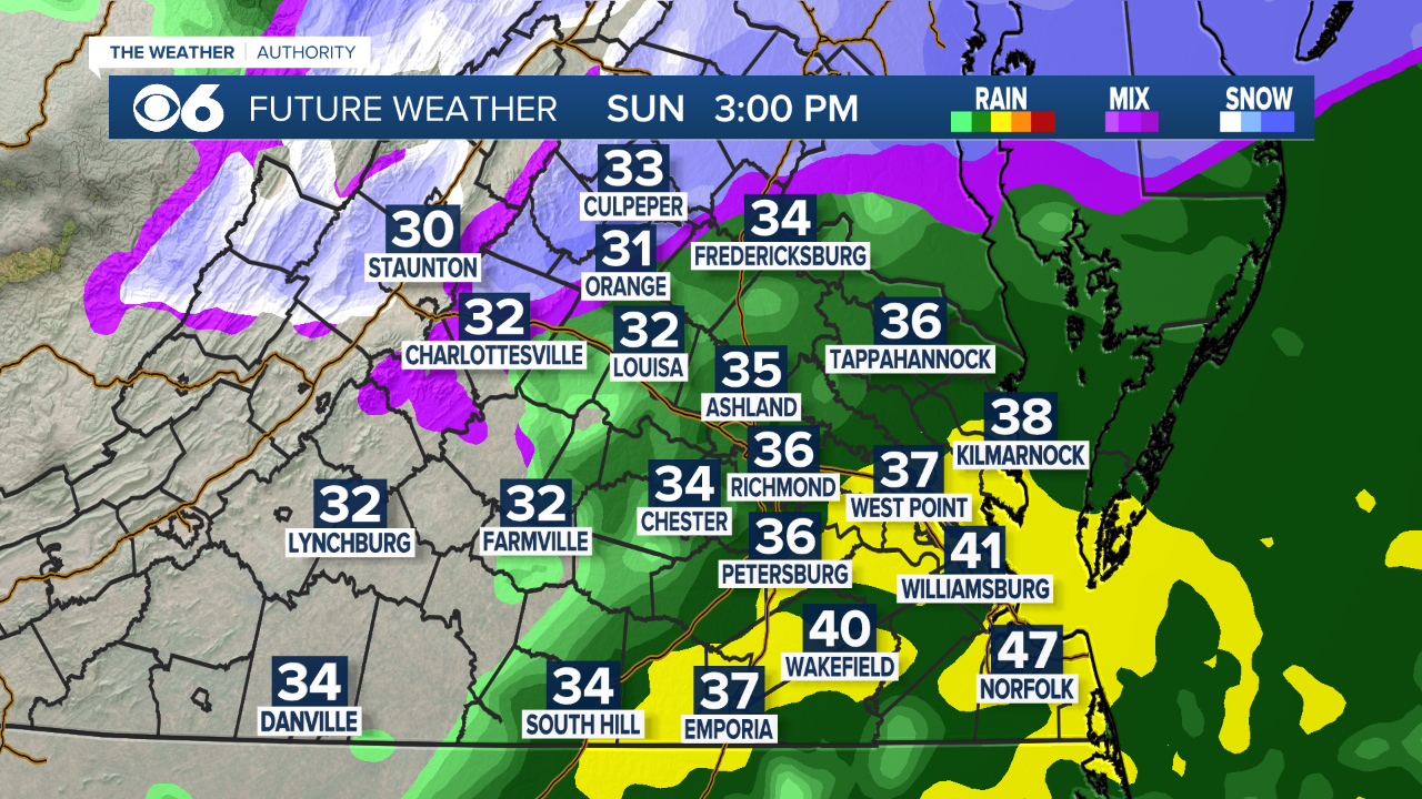 Sunday snow will change to a mix and then rain