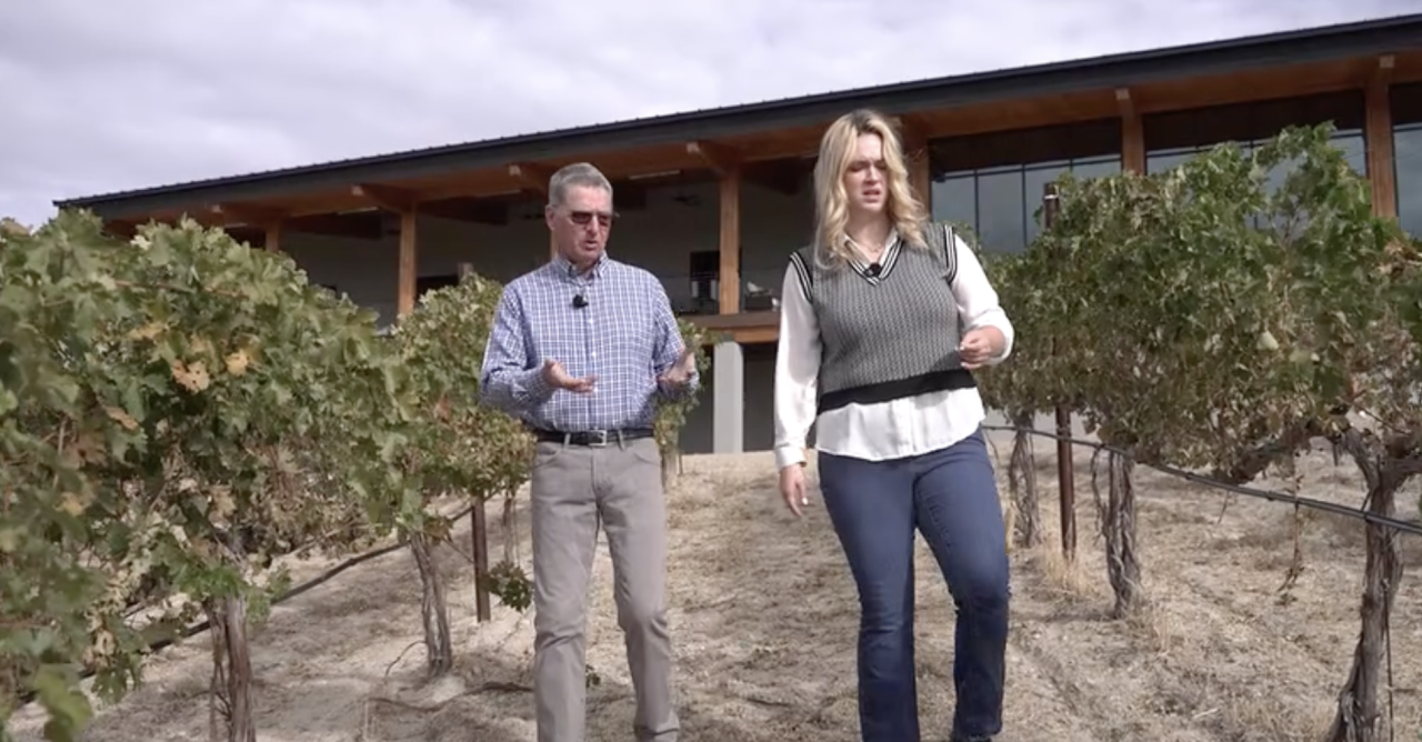James and Hawkins touring the winery