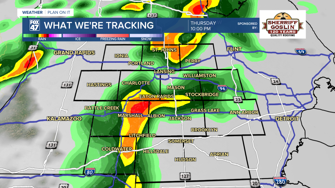 Watching for potential severe storms anytime after 7 PM Thursday evening with damaging winds as the main threat