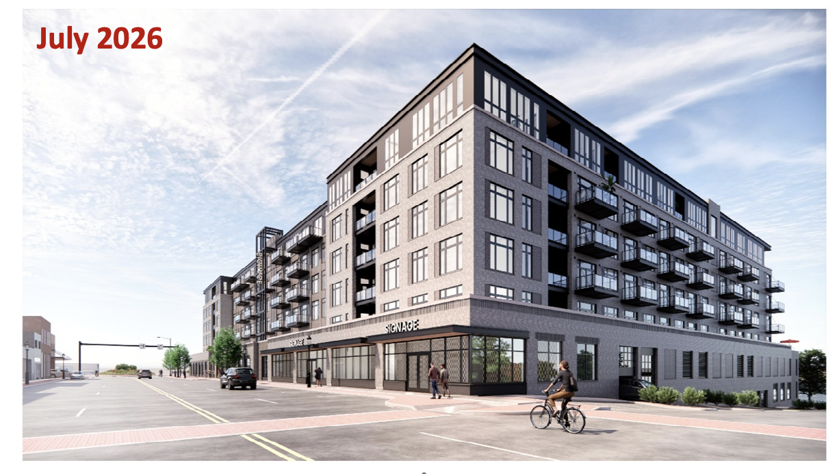 Street-level rendering of the revised South Broadway façade.