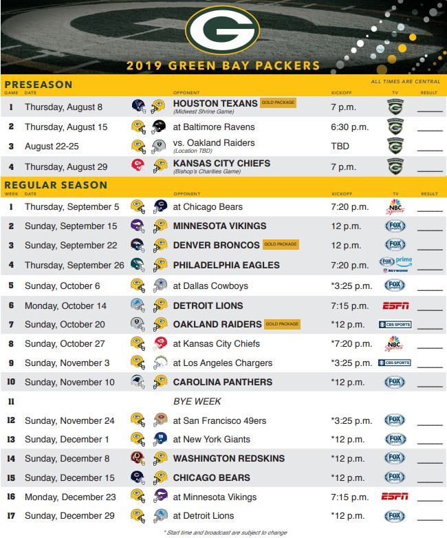 Packers 2019 schedule officially announced Packers 2019 schedule officially announced