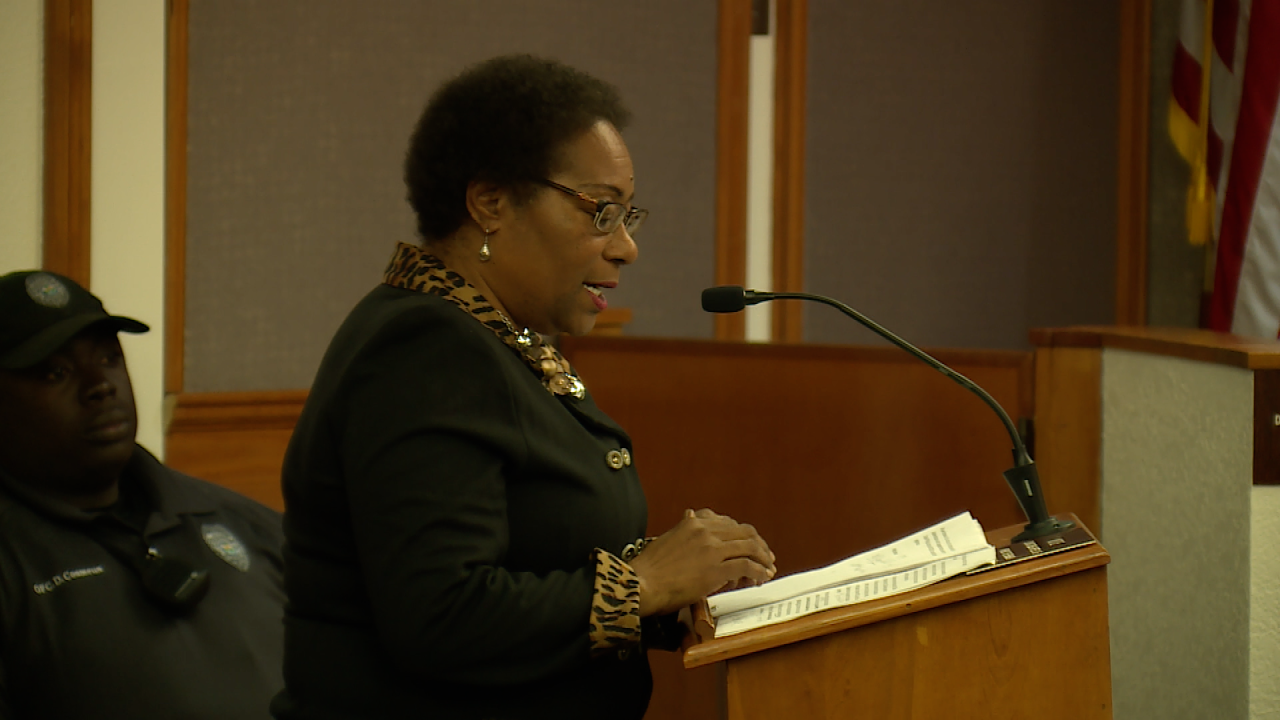 Cora Rankins, Paraeducator in Polk County, addresses the school board on December 11, 2018