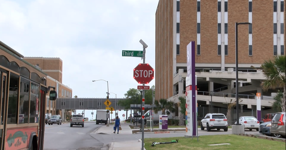 New Flashing LED stop signs installed near busy intersection