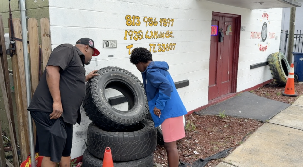 Jada and Mario Vernon Peak into Tire