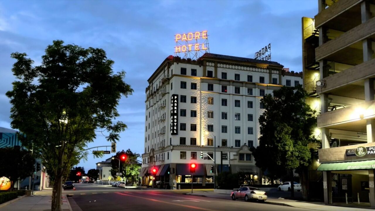 View from outside The Padre Hotel in Bakersfield, California.