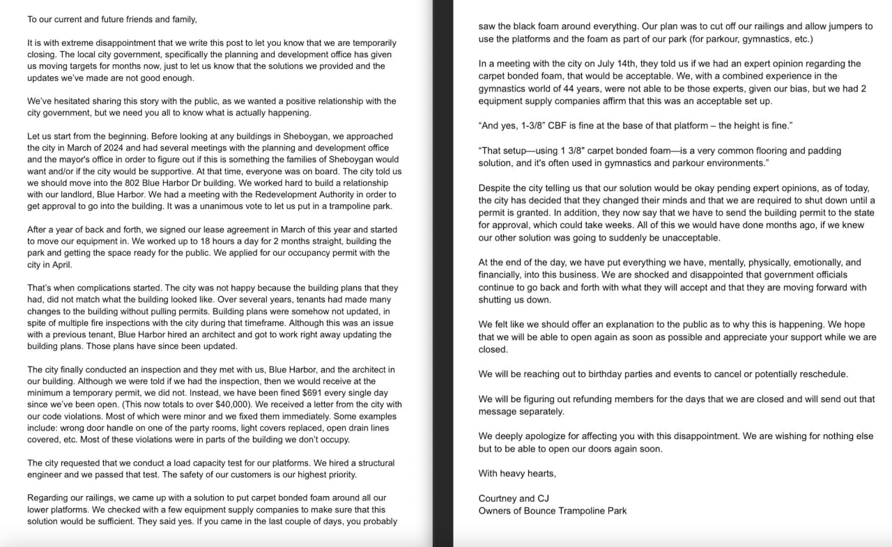 Bounce Trampoline Park letter