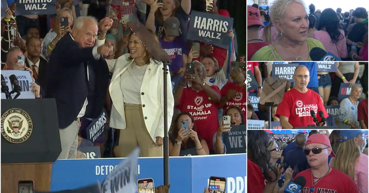 NextImg:Hundreds pack rally as Harris, Walz take center stage at Detroit metro airport