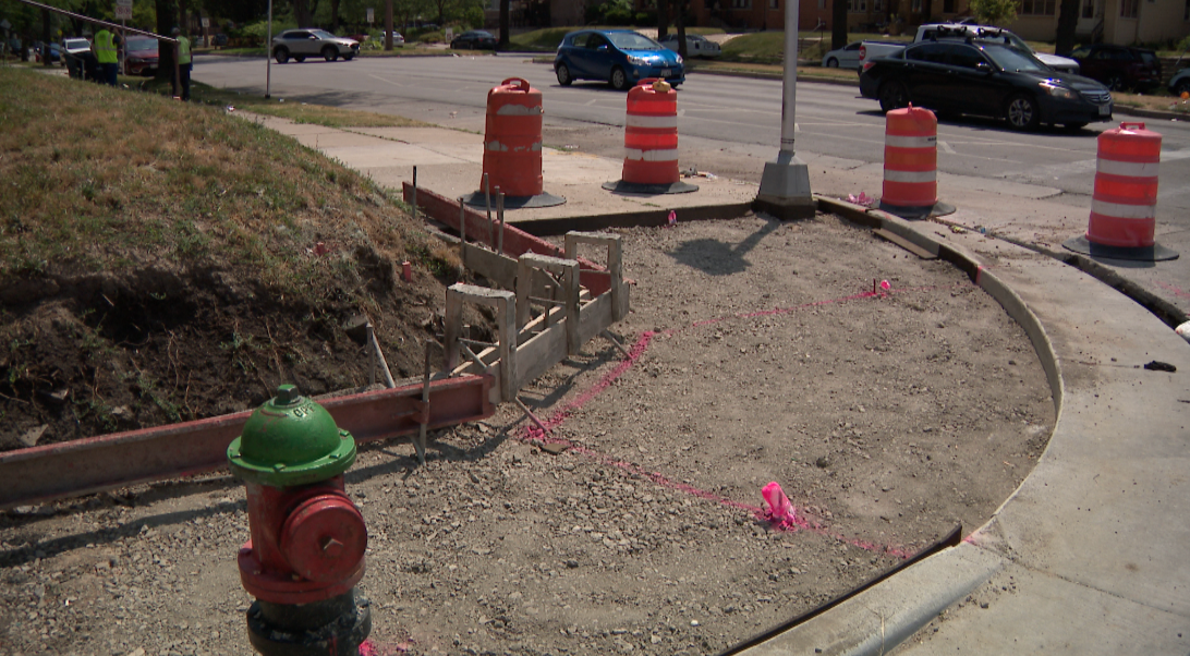 The construction, which spans between 27th and 35th streets, has removed curb corners at multiple intersections simultaneously.