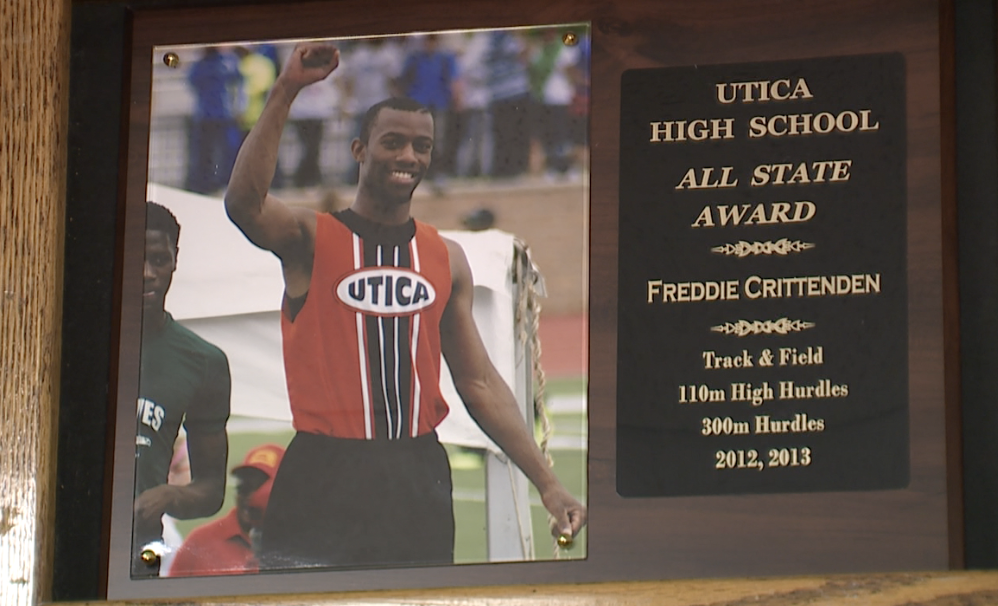 Freddie Crittenden III plaque hanging on the walls of Utica High School