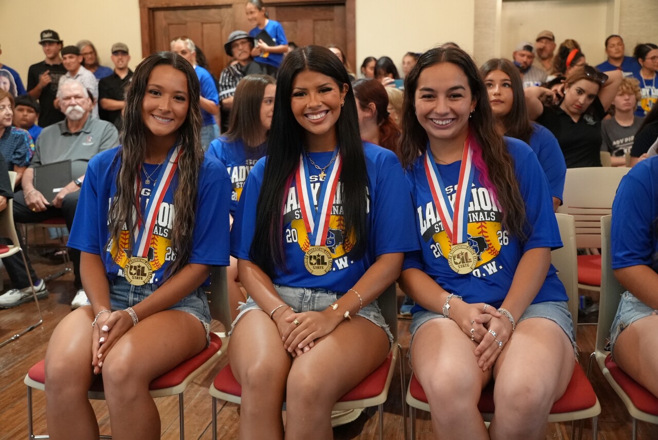 Santa Gertrudis Academy softball seniors Lexi Ruiz, Natalia Escobedo and K'Lee Bazan