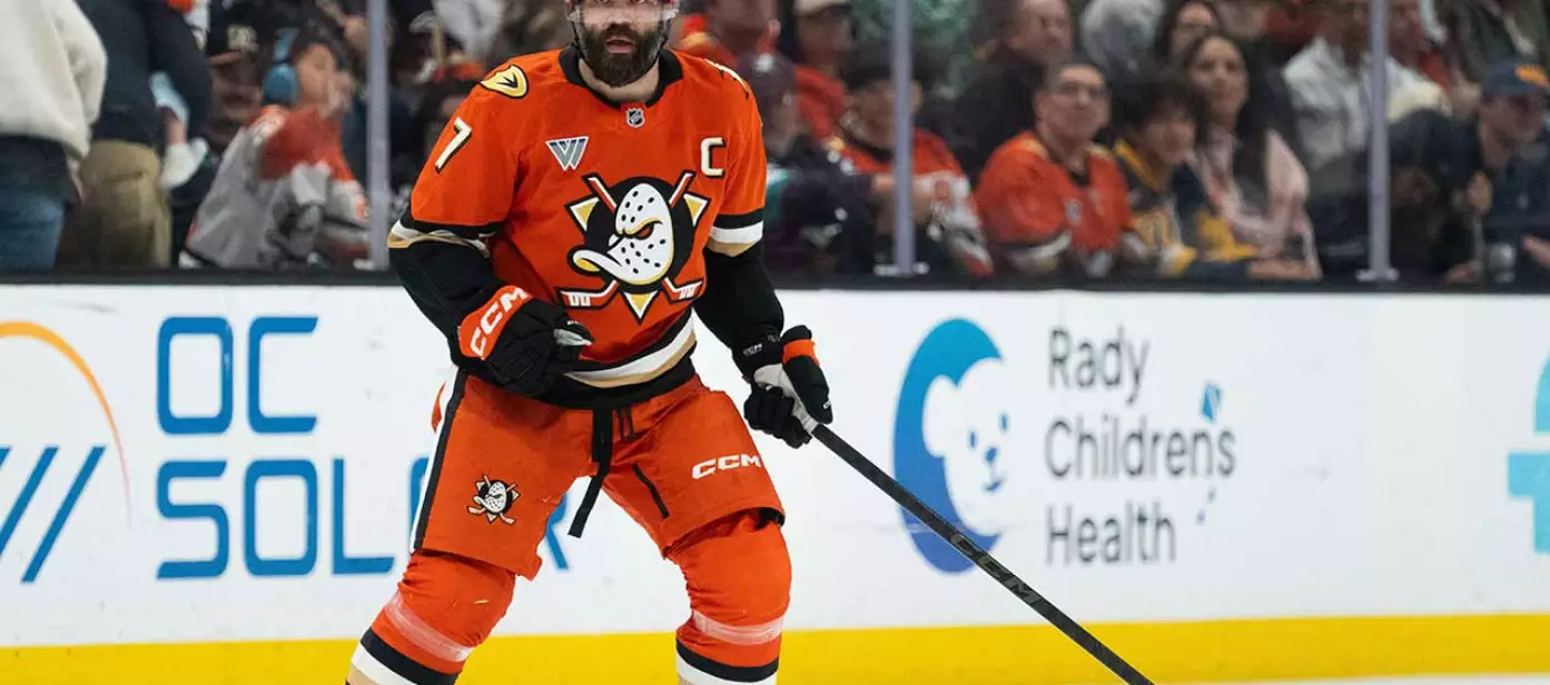 FILE - Anaheim Ducks defenseman Radko Gudas skates during an NHL hockey game against the Winnipeg Jets, Feb. 27, 2026, in Anaheim, Calif.