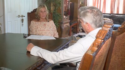Lori Lanni of Royal Palm Beach talks to WPTV reporter Matt Sczesny on March 26, 2026, about her home insurance premium dropping.
