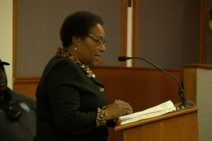 Cora Rankins, Paraeducator in Polk County, addresses the school board on December 11, 2018