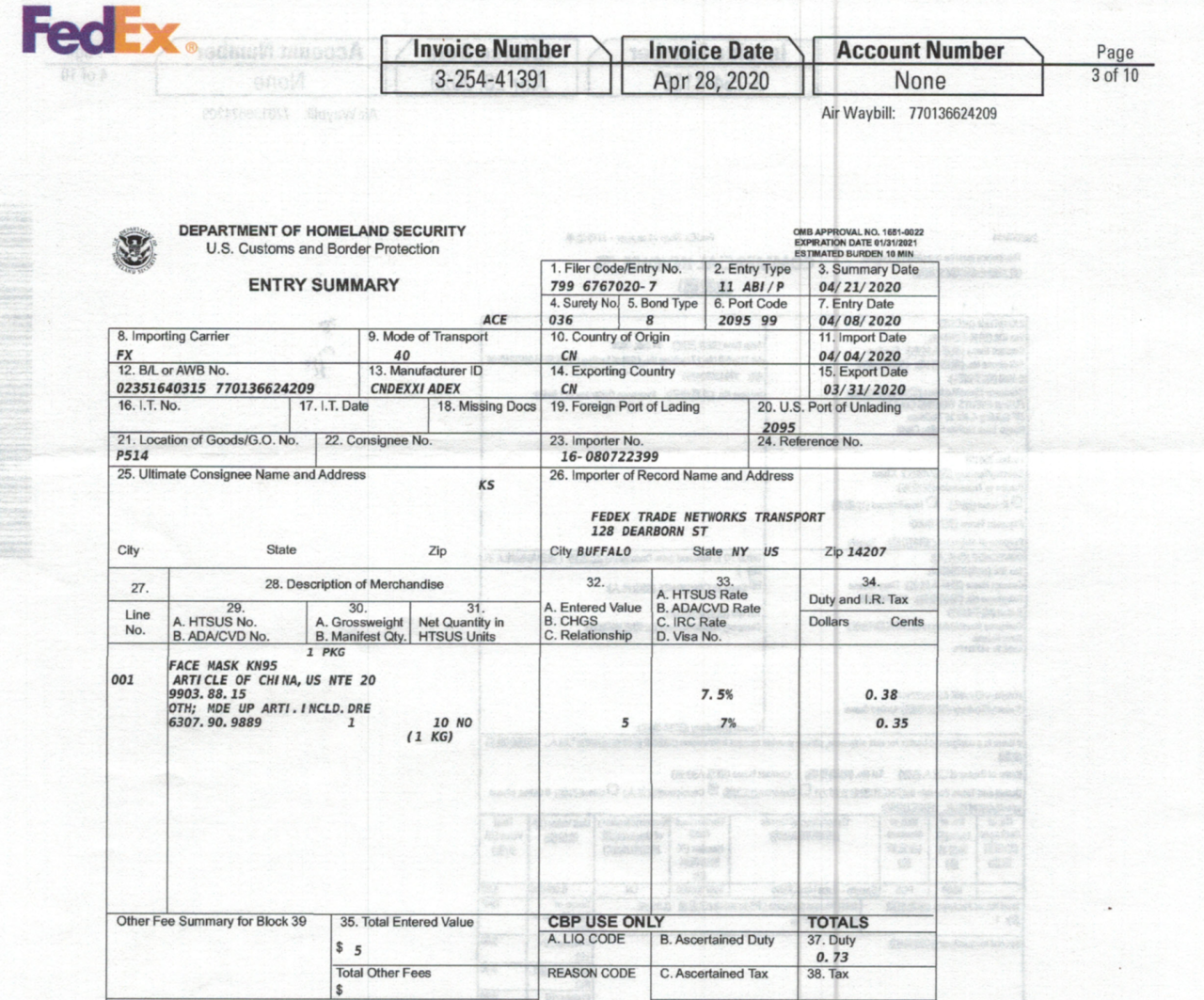 FedEx invoice