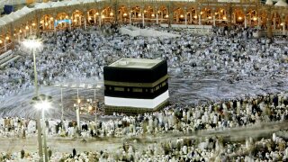 Muslim pilgrims at the Grand Mosque in Mecca, Saudi Arabia