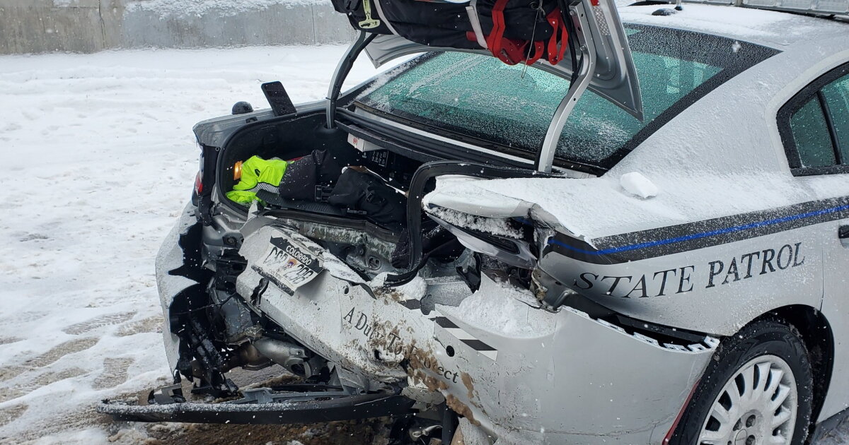 State trooper pleads with drivers to slow down after car plows into cruiser