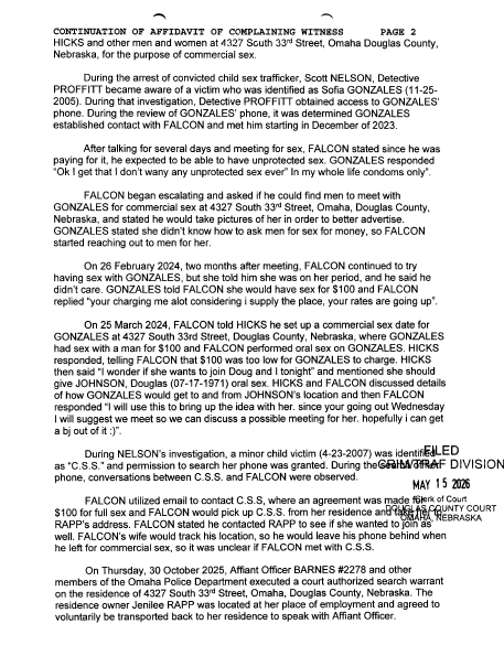 KMTV has redacted parts of this document to protect underage people or those who have not been identified by police of suspected wrongdoing.