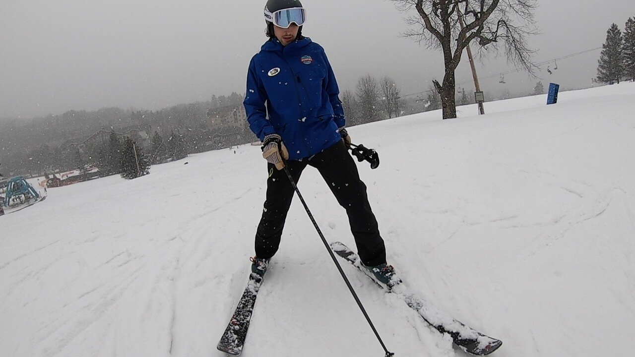 Holiday Valley ski instructor, Bryan Geehrer through 7 News' GoPro, teaching Pheben how to ski.