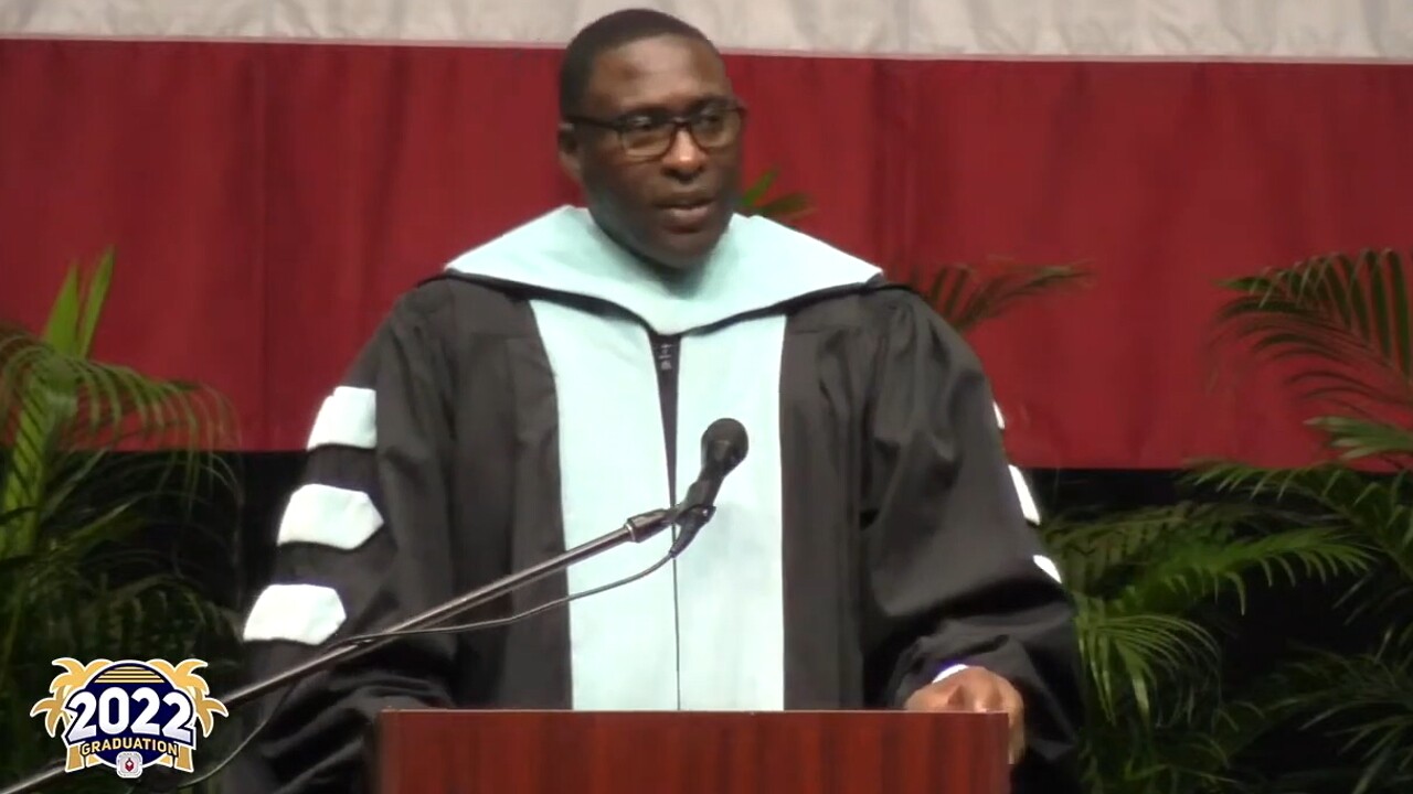 Principal Dr. Elvis Epps from Lake Worth Community High School speaks at graduation on May 17, 2022.jpg