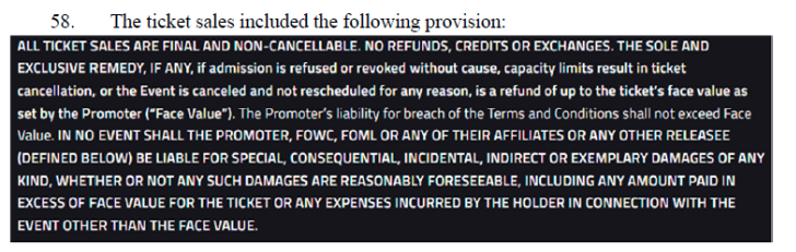 F1 class action lawsuit ticket provision