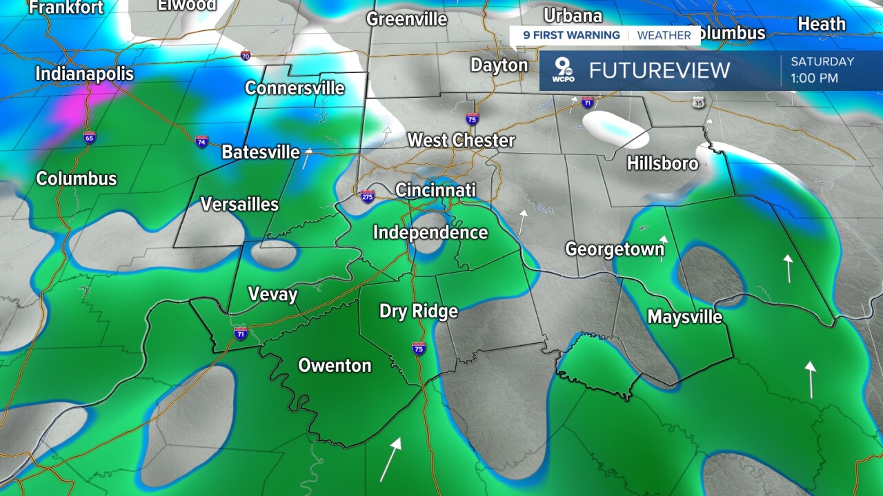 Saturday afternoon rain and snow mix