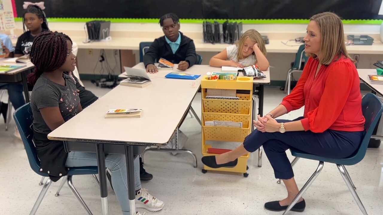 WPTV education reporter Stephanie Susskind speaks to Weatherbee Elementary School student Fenie Lubin during the 2024-25 academic year.jpg