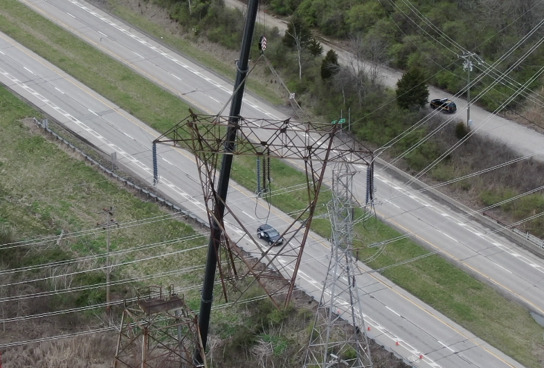Duke Energy is removing a 240-foot transmission tower from the former Beckjord coal plant site near New Richmond.