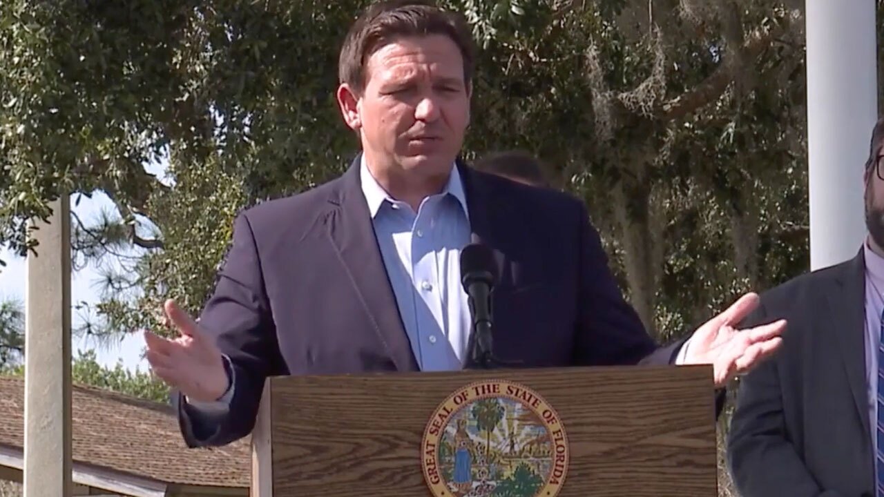 Gov. Ron DeSantis speaks at a news conference held in Oldsmar, Florida, on Dec. 7, 2021.