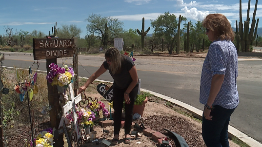 Deborah Garcia and Julie Festerling at memorial for son and daughter