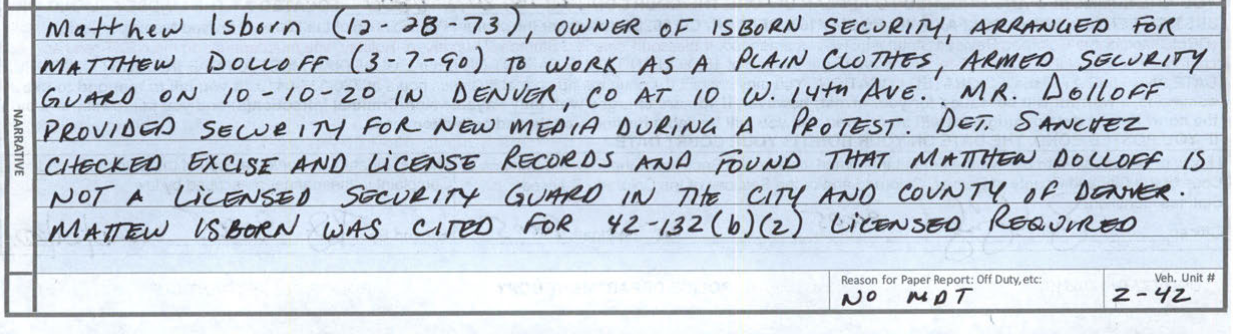 Citation against Isborn Security