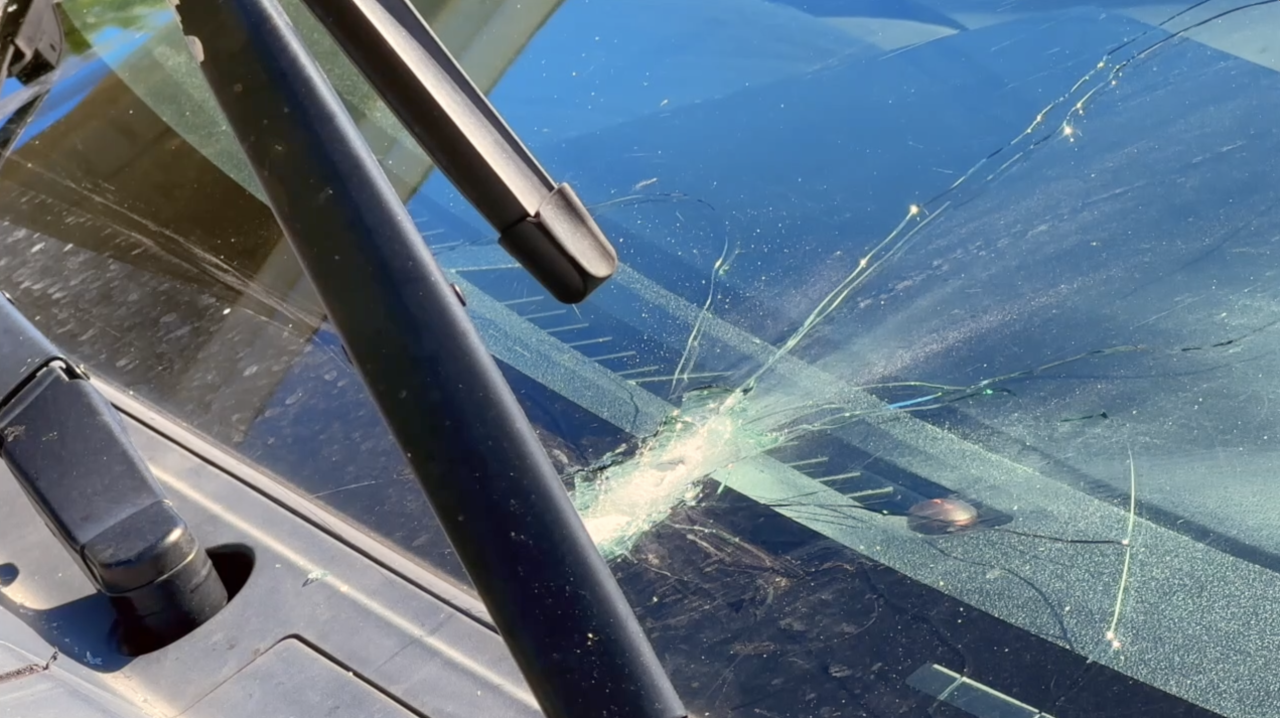 Bullet hole in windshield