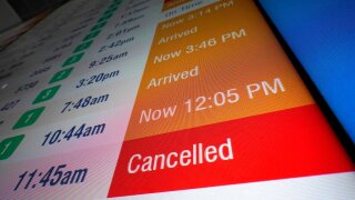 A board tracks airline arrivals