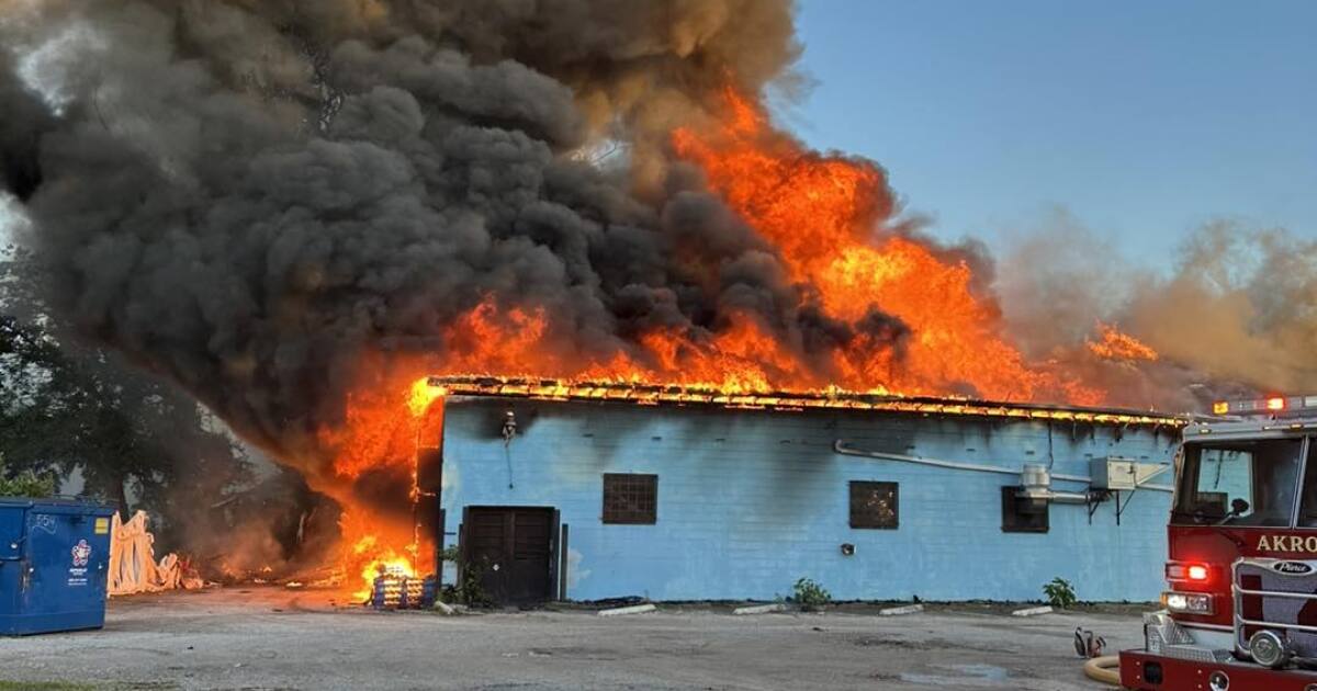 Akron Canton News Firefighters battling flames at an Akron commercial building Maya Morita