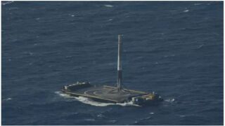 SpaceX's Falcon 9 rocket after touching down on the autonomous barge.