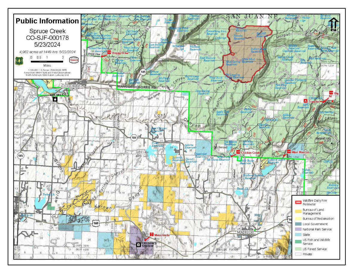 Spruce Creek Fire map May 23 2024 morning