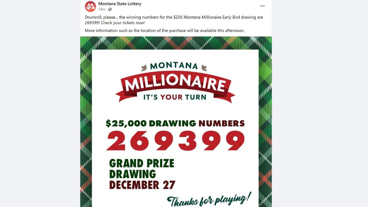 Montana Lottery announces winning ticket for 25K 'early bird' prize