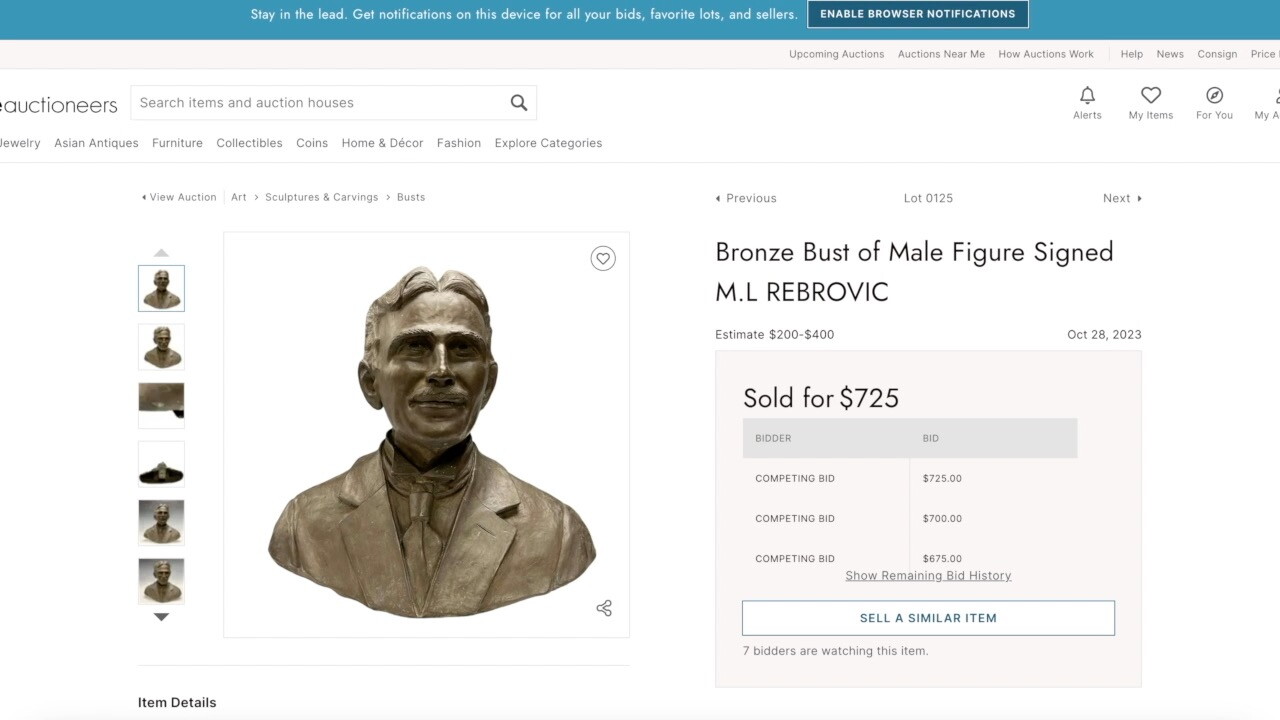 03-14-24 web screenshot STOLEN TESLA BUST FOUND.jpg