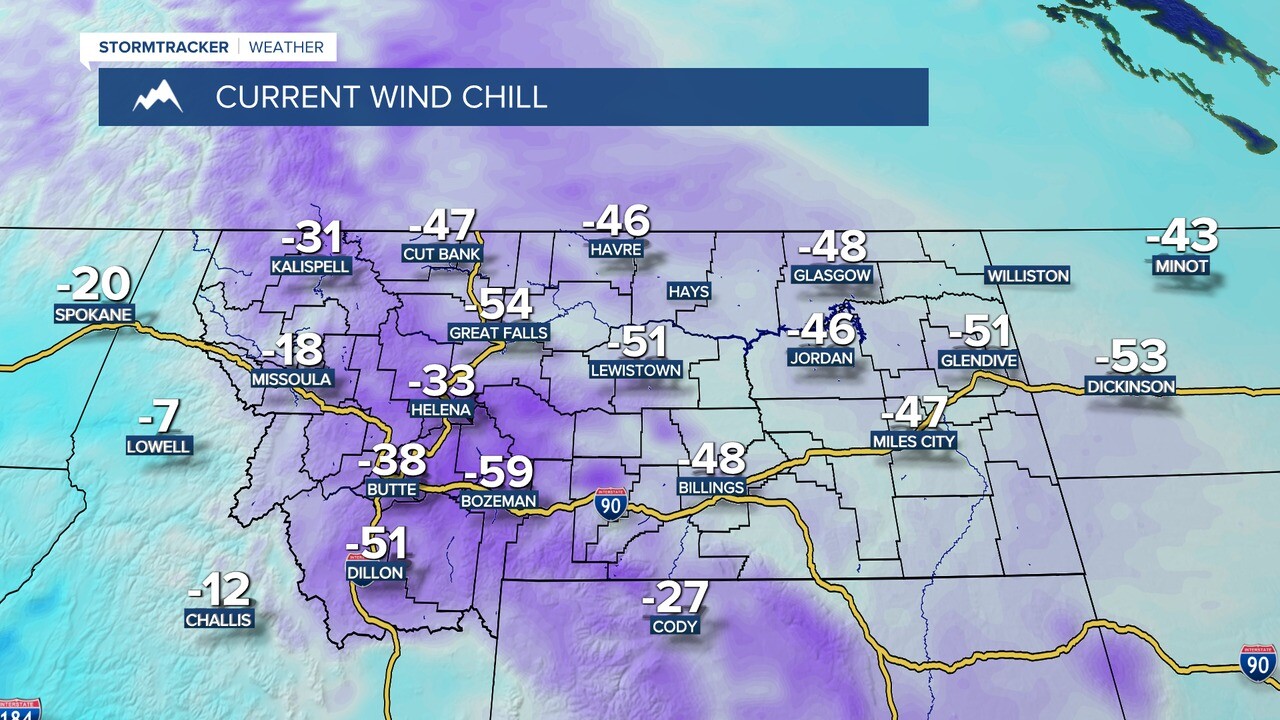 Montana wind chill temps at 8 a.m. on December 22, 2022