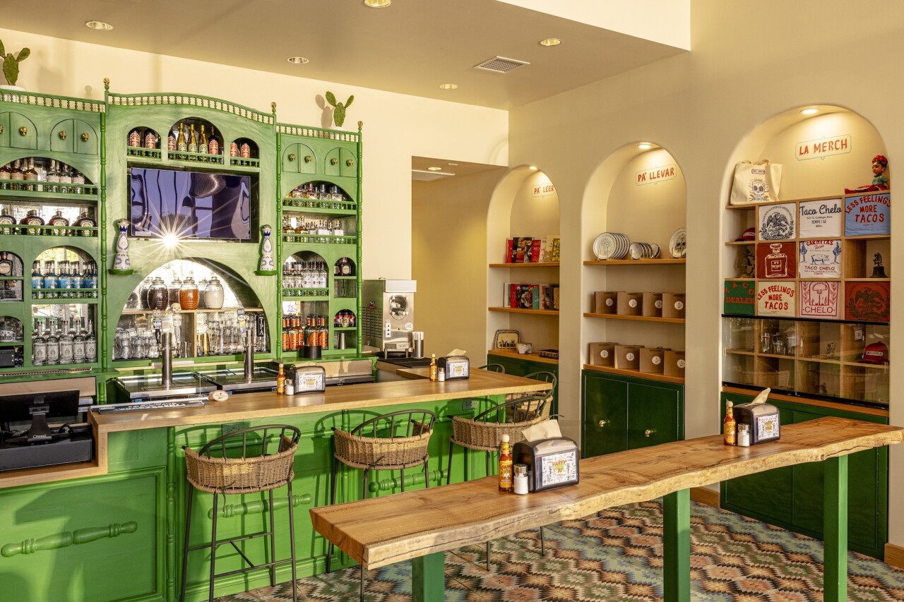 Bar and Merchandise area of the Taco Chelo Tempe location.