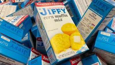 Boxes of Jiffy corn muffin mix.