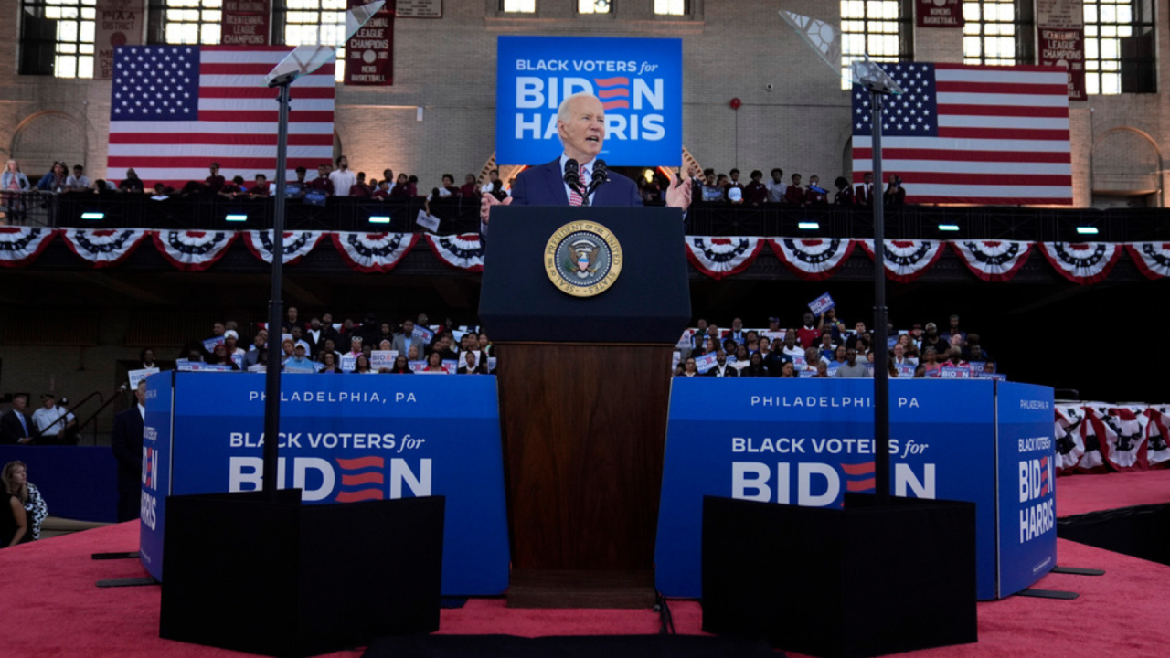 President Joe Biden speaks during a campaign event at Girard College