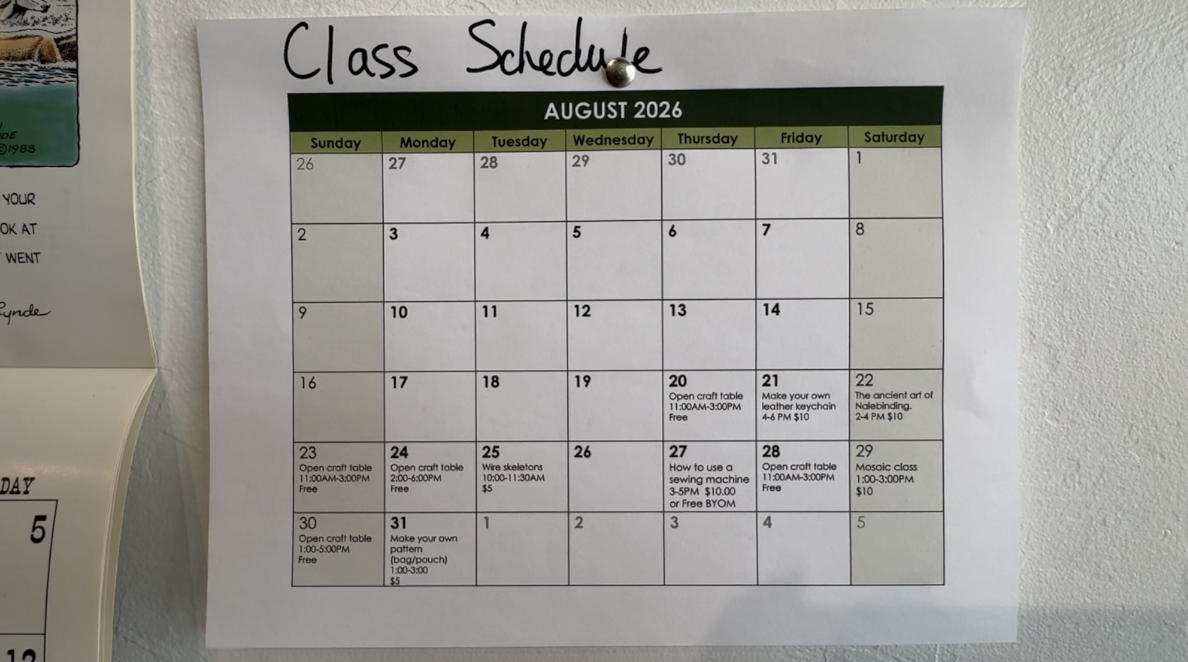 Tucson Creative Reuse August 2026 class sched