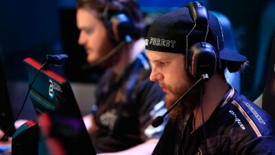 A gamer focuses while participating in an esports tournament in Atlanta.