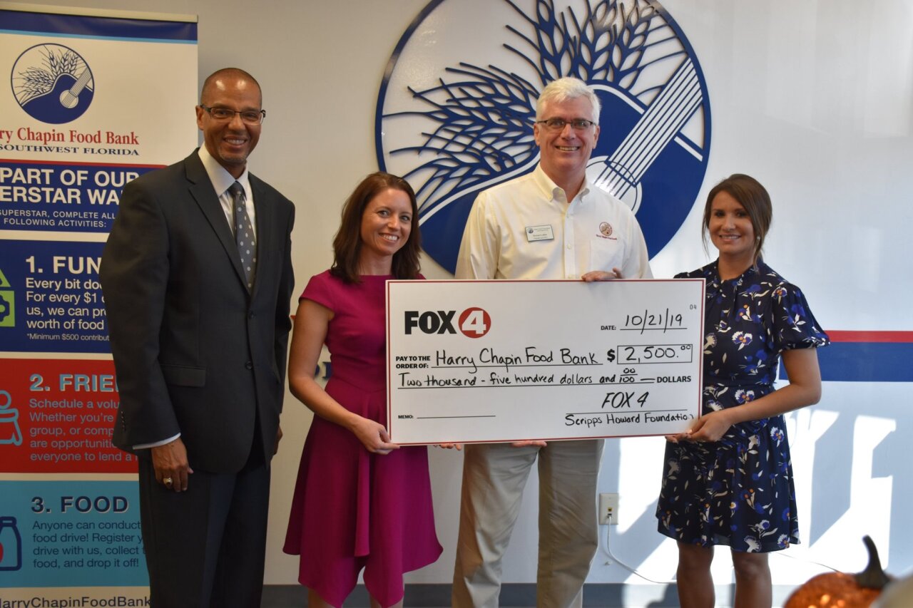 Members of the Scripps Howard Foundation and Fox 4 visit the Harry Chapin Food Bank in Fort Myers on October 21, 2019.