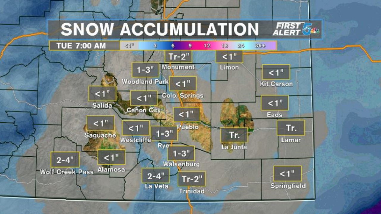 Projected Monday snow totals